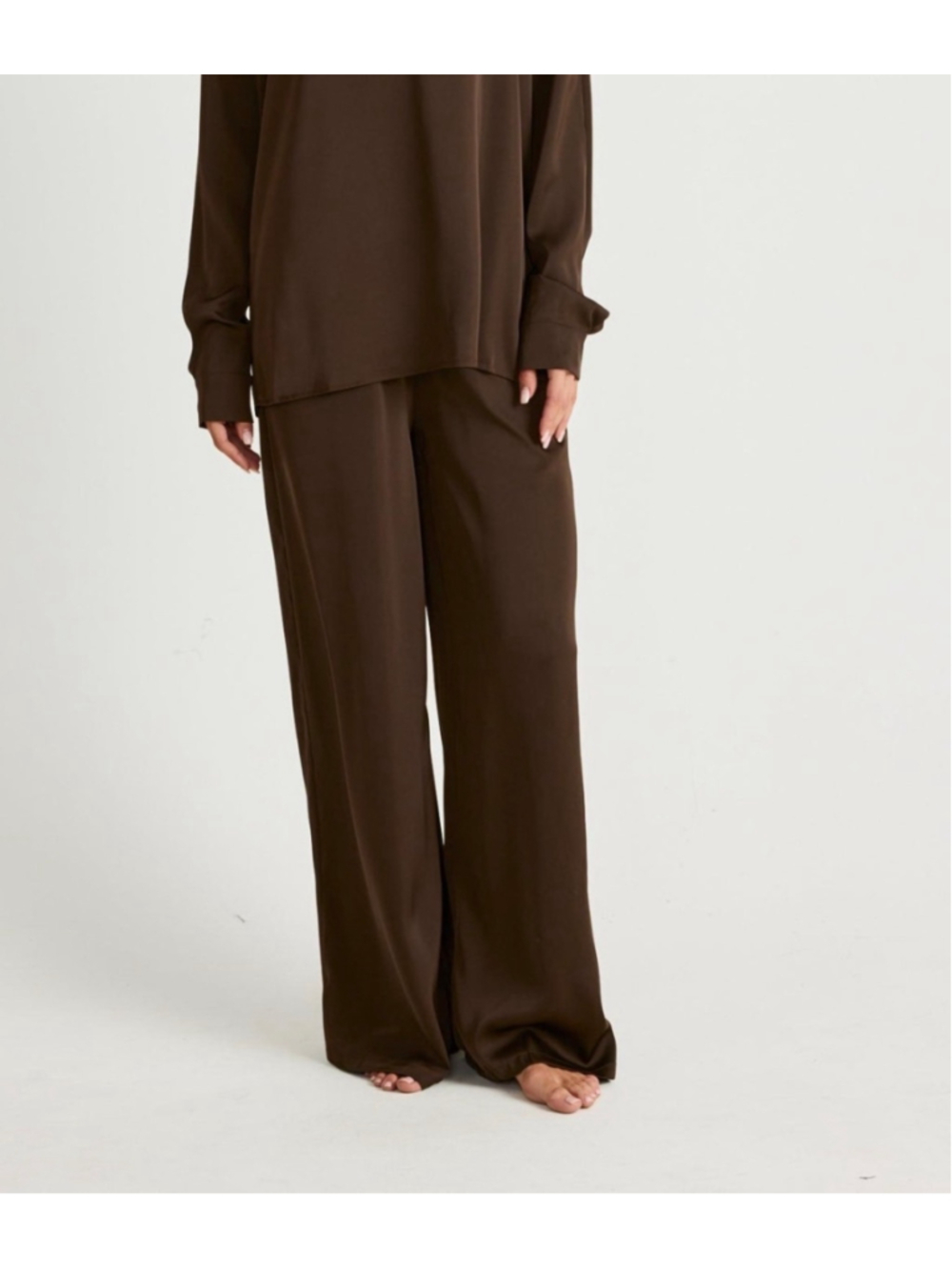 Women's Charcoal Clothing Brand Wide Leg Satin Pants Size S Chocolate Brown NEW
